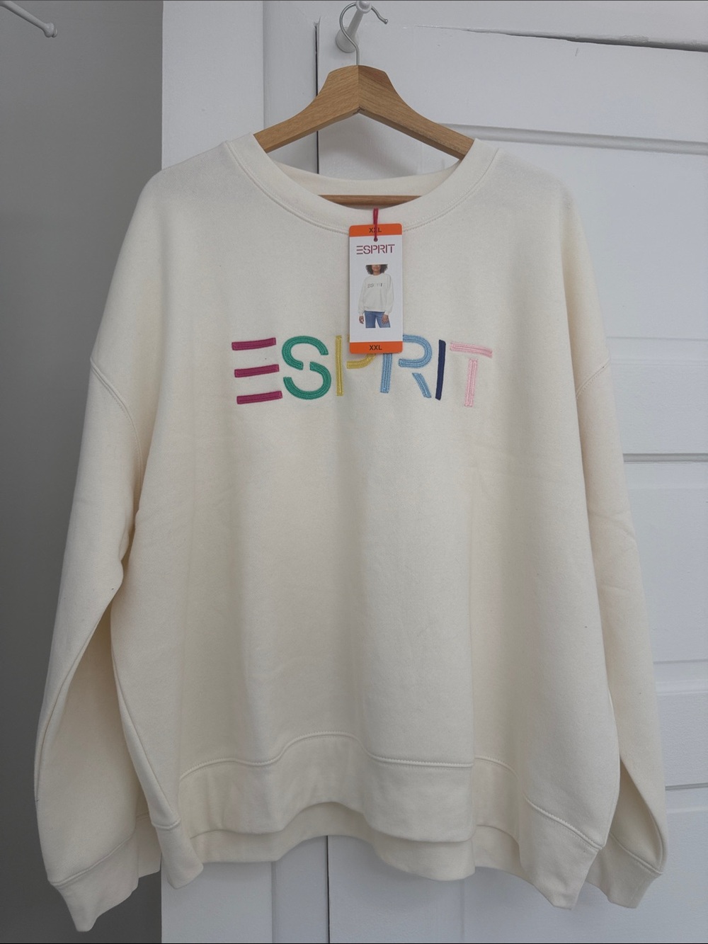 Esprit Retro Logo Crewneck Sweatshirt Cream Multicolor XXL NWT